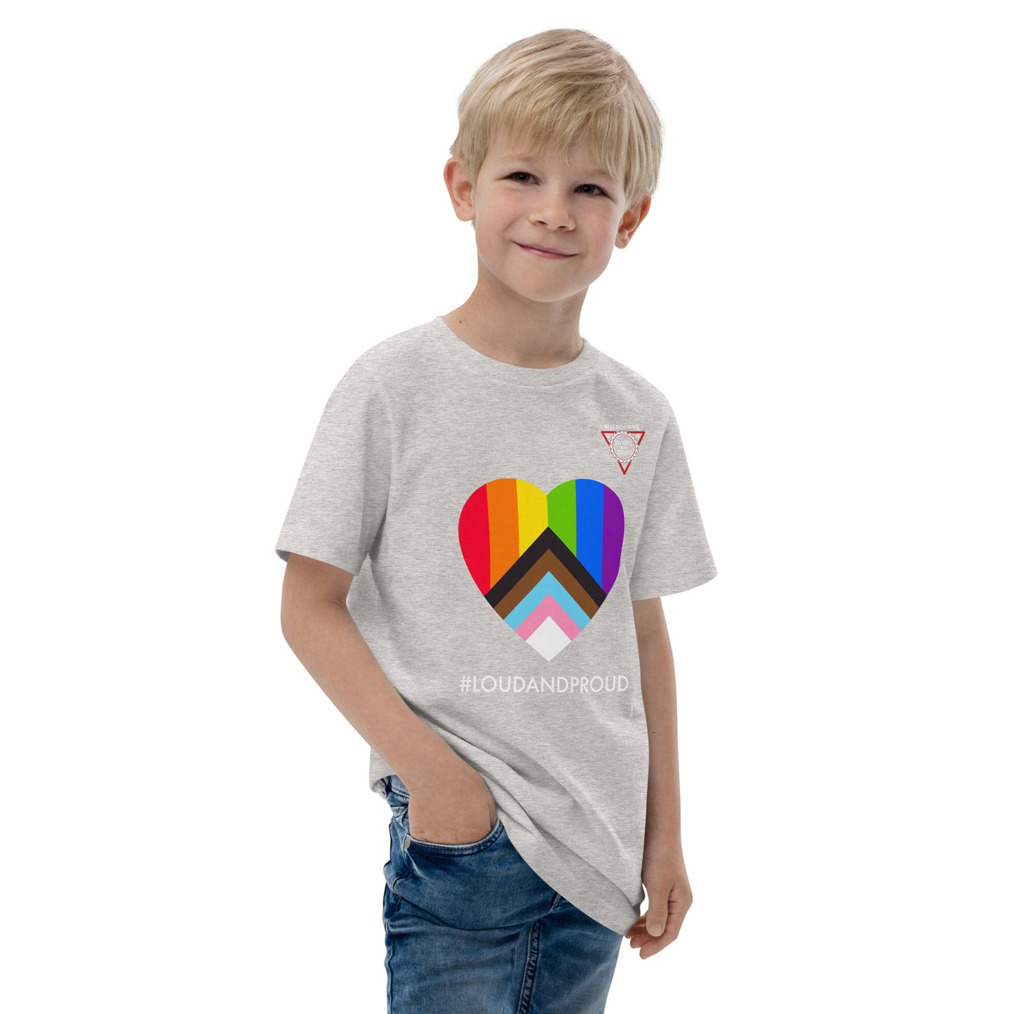 Youth jersey t-shirt - Loud and Proud Rainbow heart